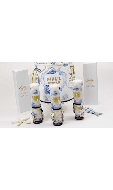Lumanare stalp botez cu tematica nautica Marine Nautical Pastel 7